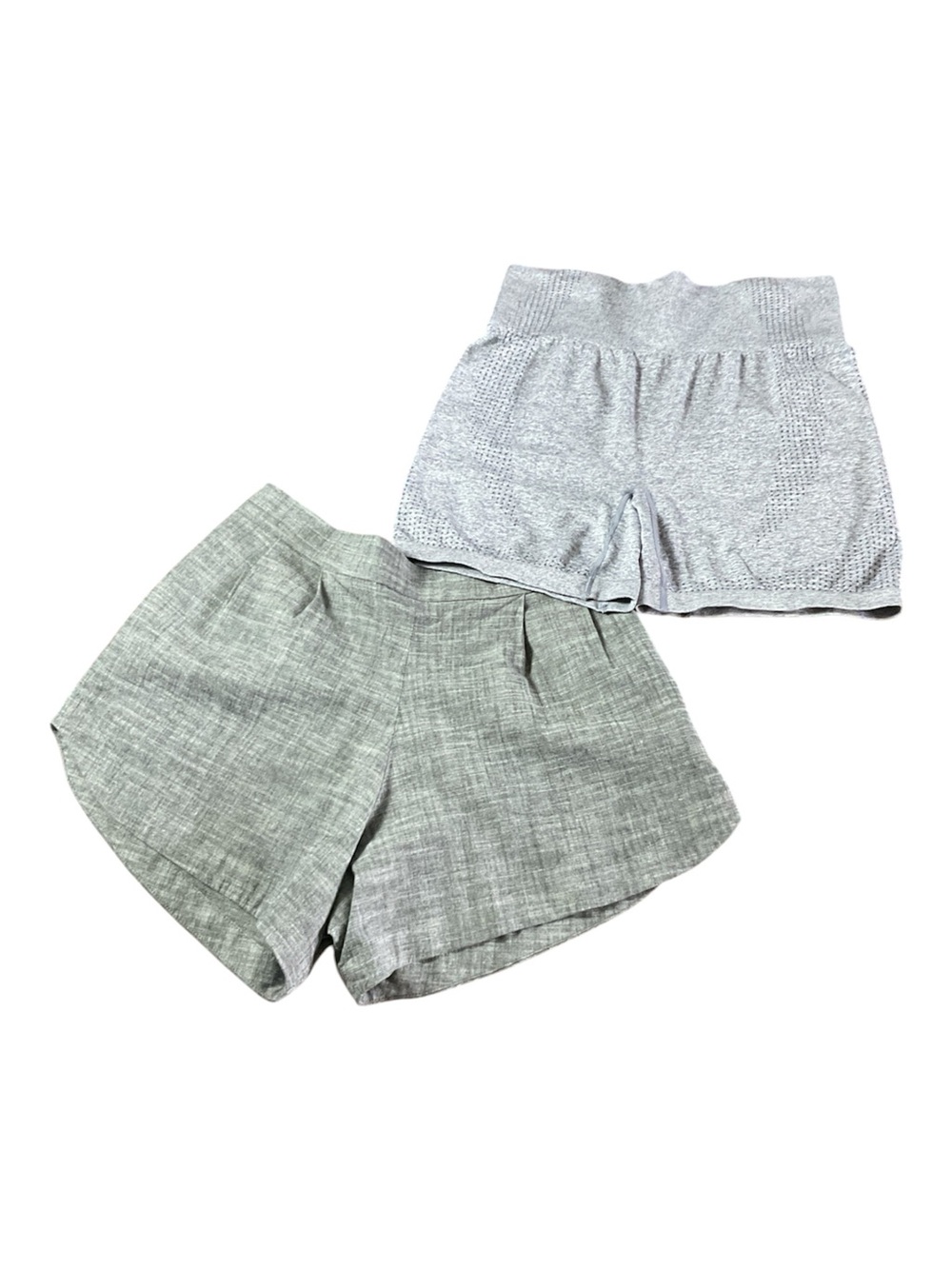 Allison Izu Two-Pair High-Waist Shorts Set — Light Gray & Heather Gray